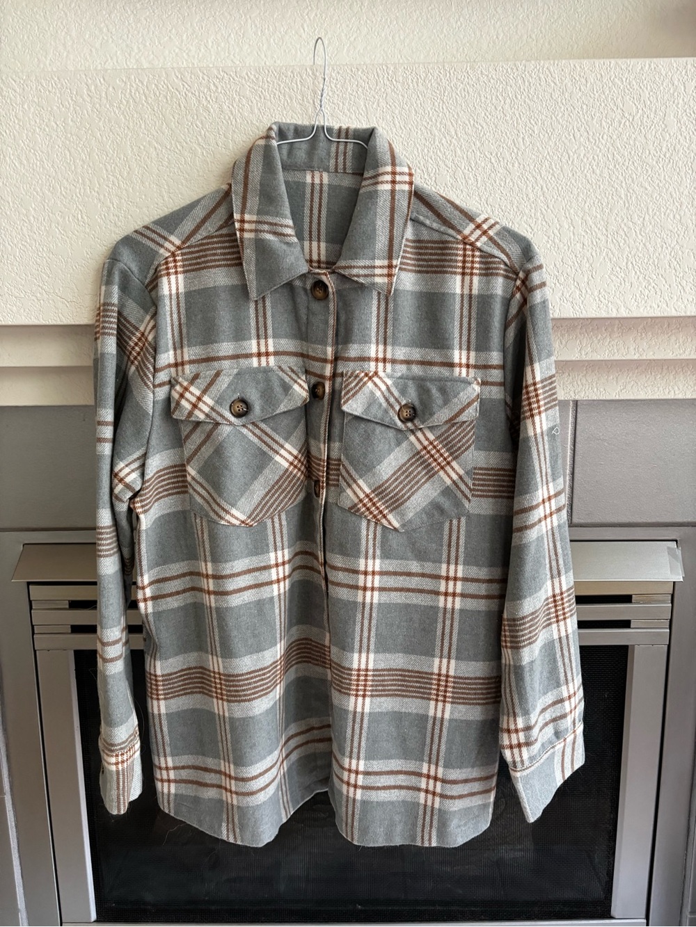 WOMENS Plaid Shacket in Gray and Brown MEDIUM